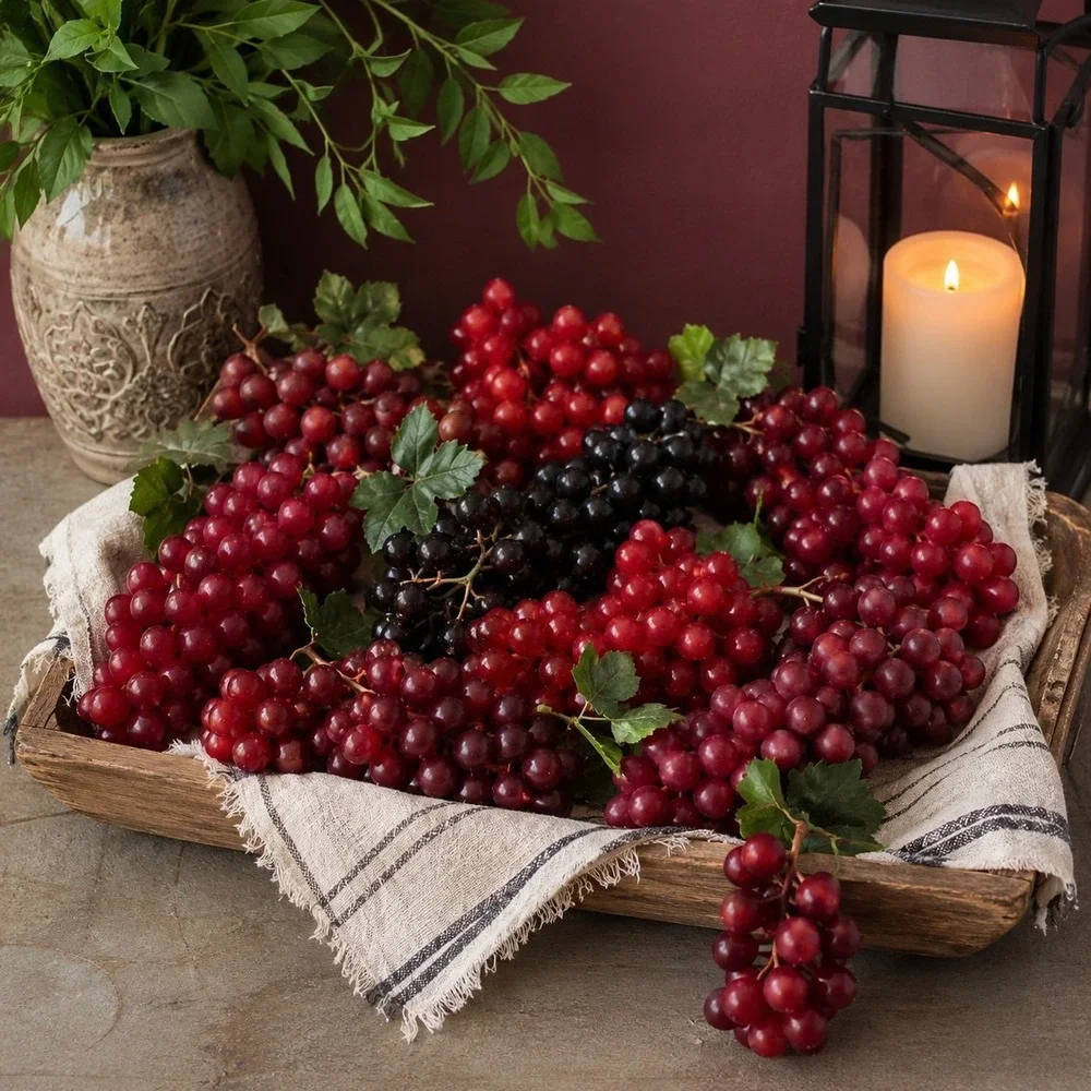 Faux Plastic Grape Clusters Set Of 12 Fake Rubber Decorative Fruit Table Decor